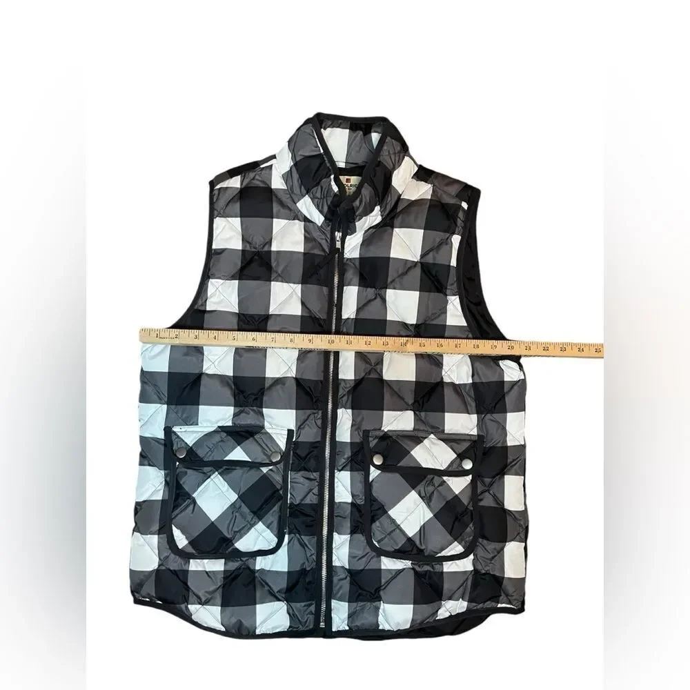 WOOLRICH QUILTED BLACK/WHITE PLAID‎ WINTER CASUAL PUFFER VEST WOMENS SIZE XL